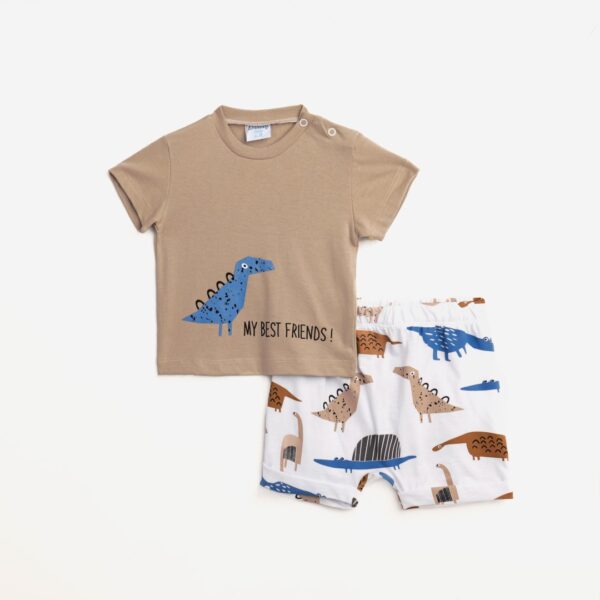Σετ μπλούζα και σορτς για αγόρι στο χρώμα της άμμου/λευκό.