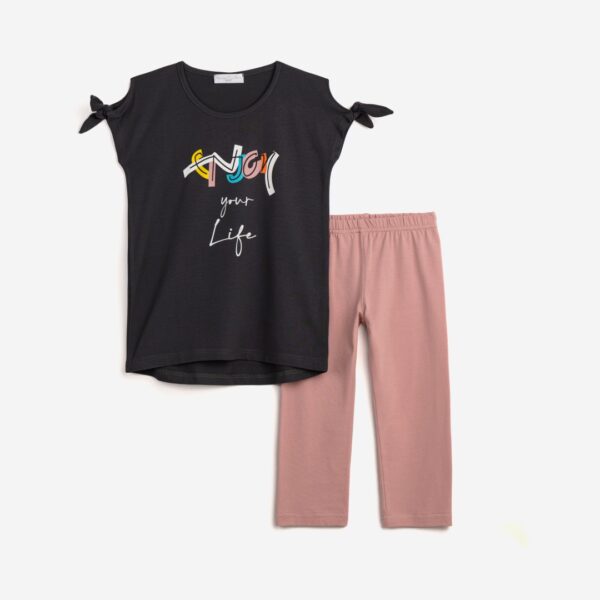 Μπλουζ/μα+κολάν κορίτσι ανθρακί/desert pink.